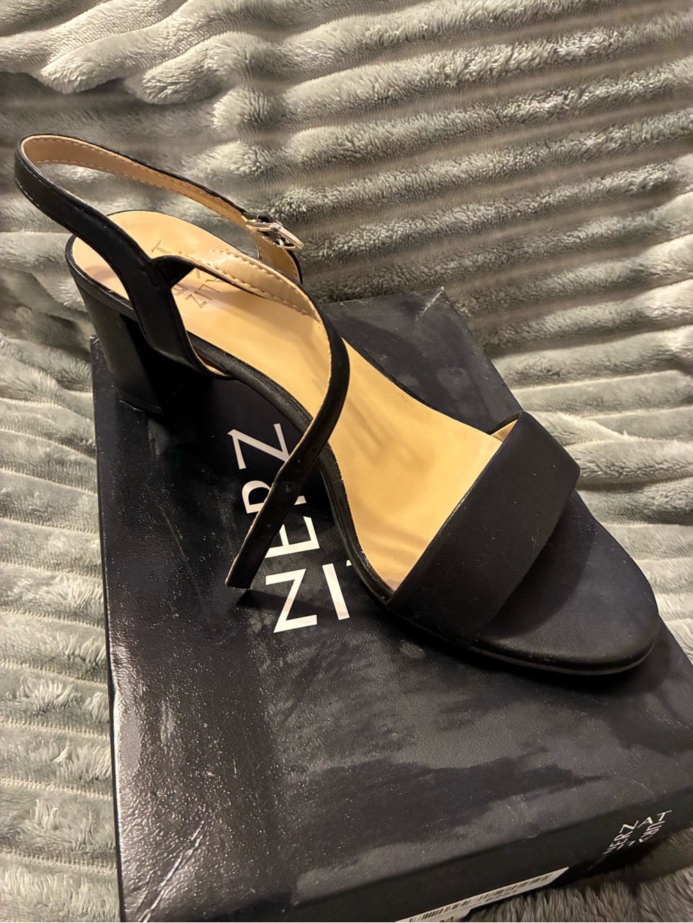 Naturalizer Black Open-Toe Slingback Block Heel